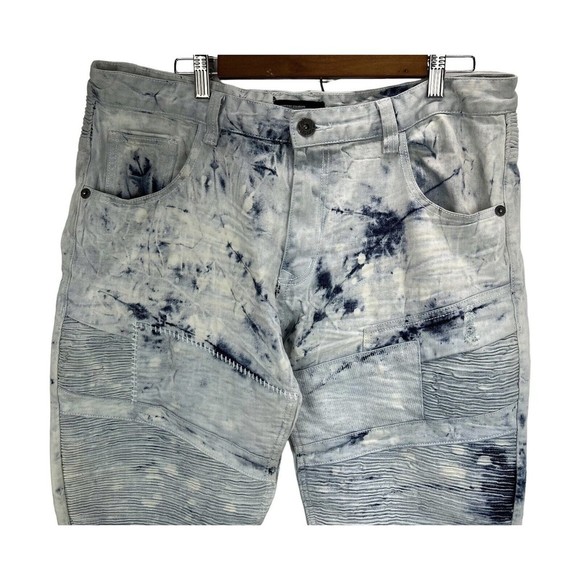 Smoke Rise Brand Light Wash Distressed Jeans Blue Splatter 38 x 33 Streetwear - Picture 2 of 12